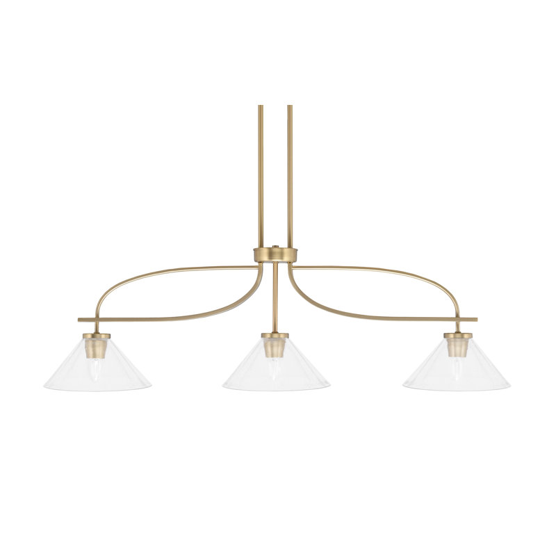 Luminaire pour îlot de cuisine à 3 lumières Cavella avec verre transparent de 10 po, Laiton New Age