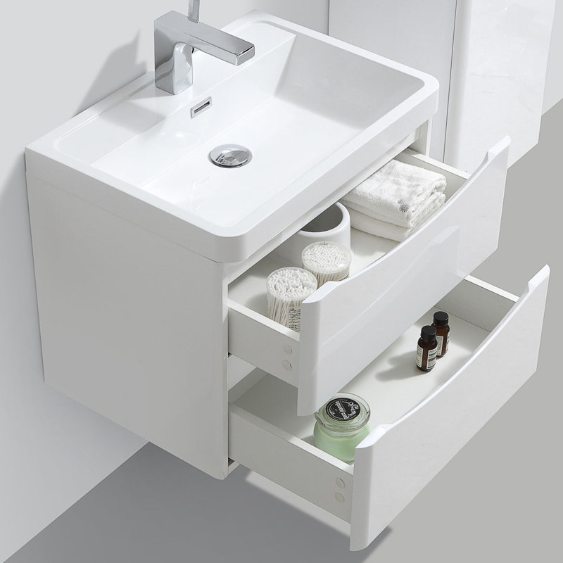 Stanhope 600mm Single Bathroom Vanity with Integrated Stone Basin, Gloss White