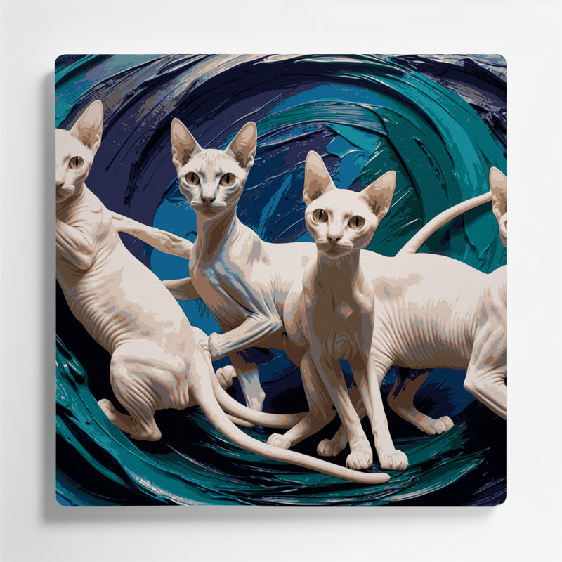 Chats Peterbald, art mural gris en métal, 16" H x 16" W