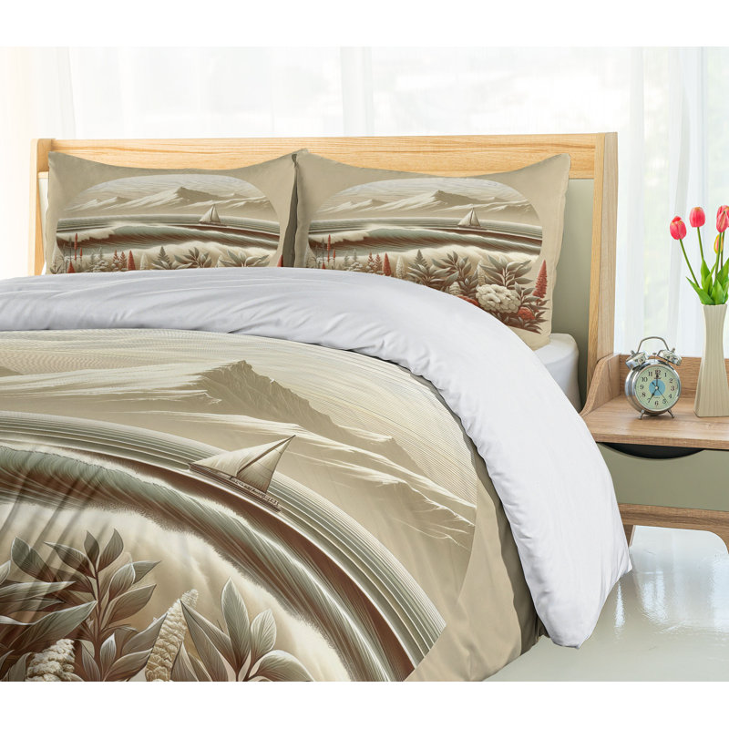 King Nautical Grey Yellow Dark Salmon Duvet Cover Set
