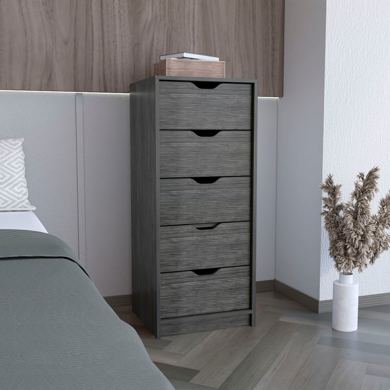 Commode haute 5 tiroirs Basilea, système coulissant, Brun