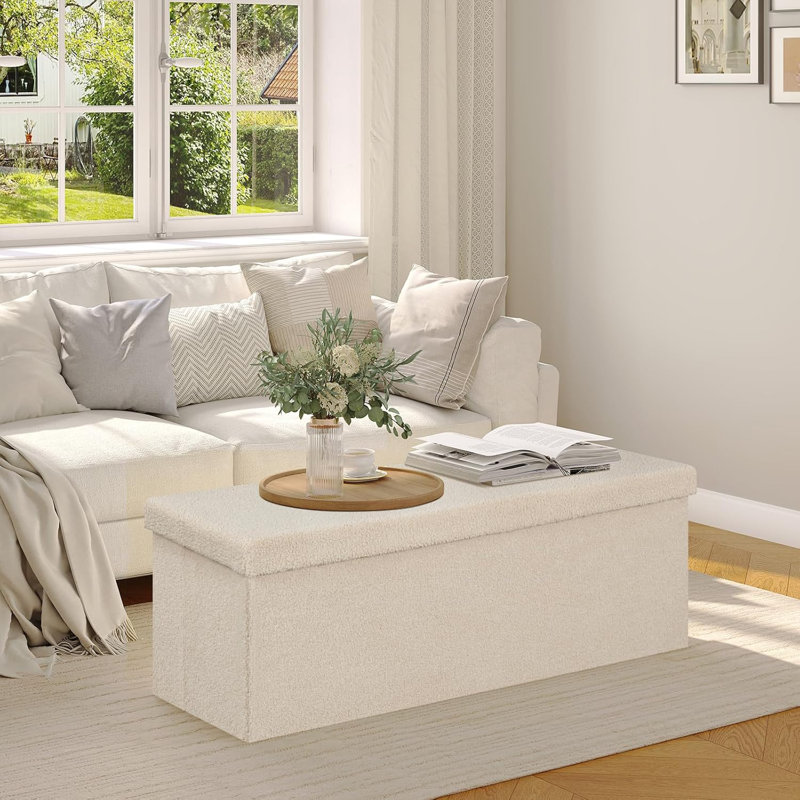 Prathana Fleece Upholstered Storage Bench, Beige