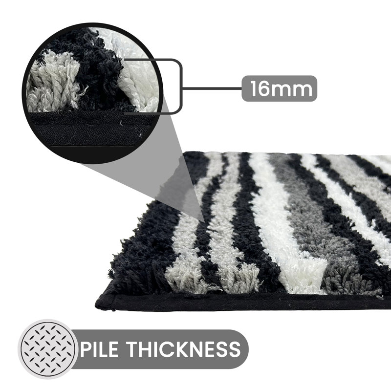 Griffie 100% Polyester Bath Rug Stripe Pattern with TPR Backing Machine Washable Soft & Absorbent Bathroom Rug, Grey