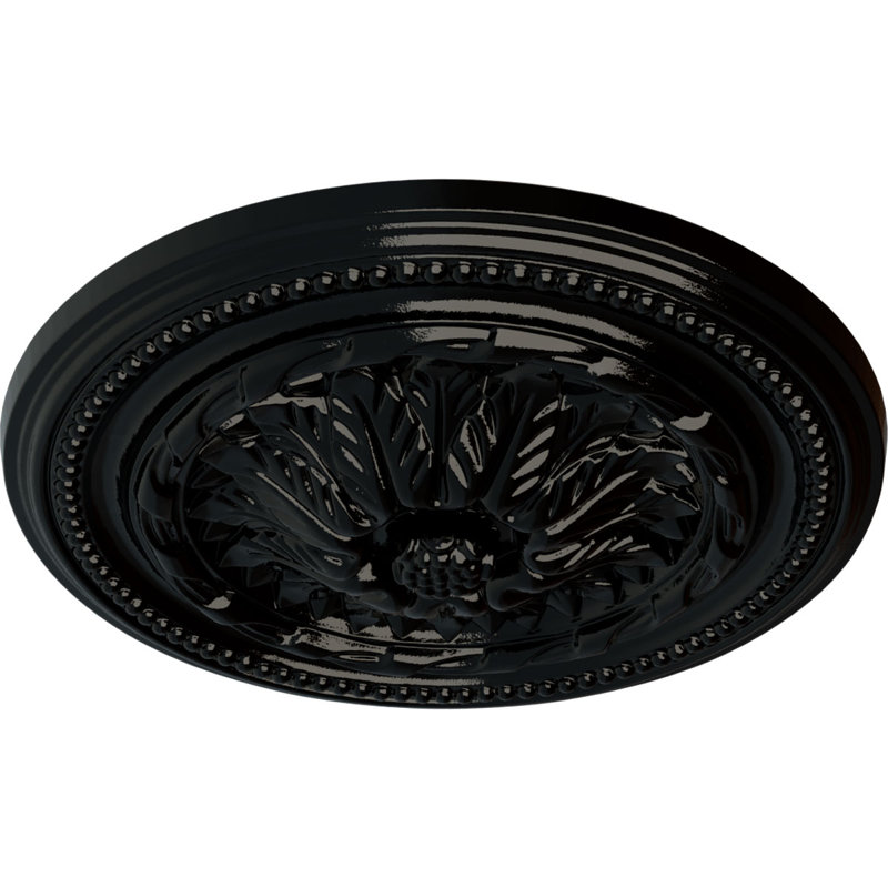 Médaillon de plafond Endurathane Wigan, DE 16 po x P 2 1/4 po, finition perle noire peinte à la main, Perle noire