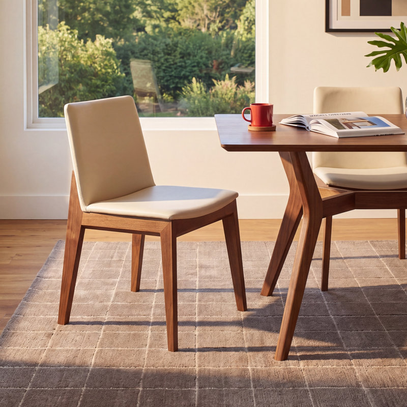 Anrey Vegan Leather Dining Chair, Cream Faux Leather, Brown