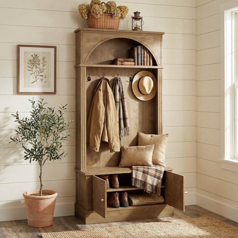 70.86" Hall Tree With Shoe Storage Bench, 4-In-1 Entryway Bench With Coat Rack, Brown