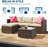 Outdoor Patio Furniture Set, 5 Pieces Rattan Patio Conversation Sets with Glass Coffee Table and Cushion,All Weather Outdoor Patio Sofa for Garden, Poolside, Backyard-180951390-180951380