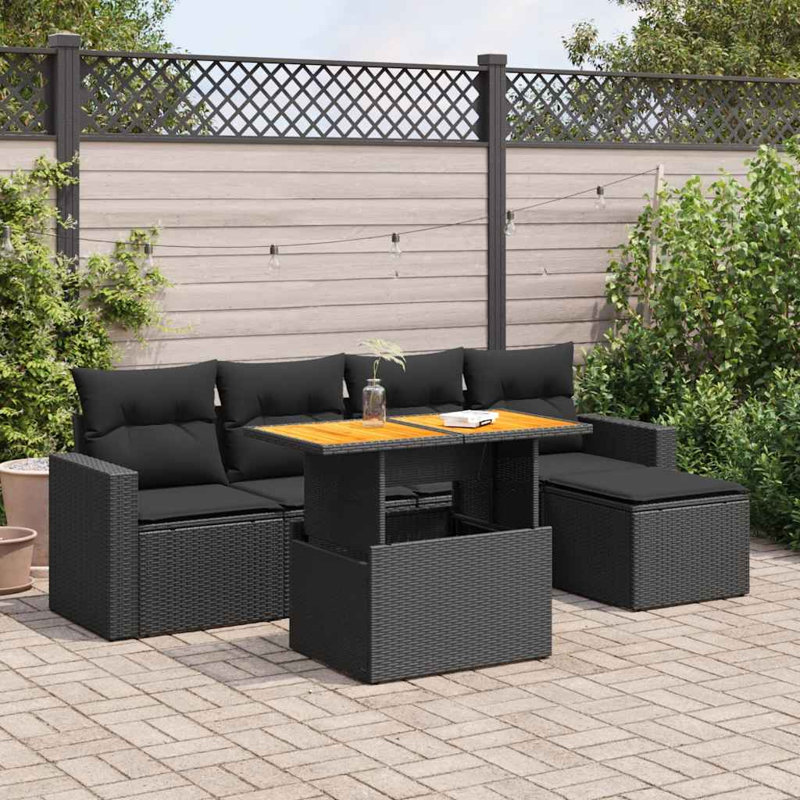  Ensemble de canapé de jardin en rotin PE grand modulaire noir, Noir, Noir