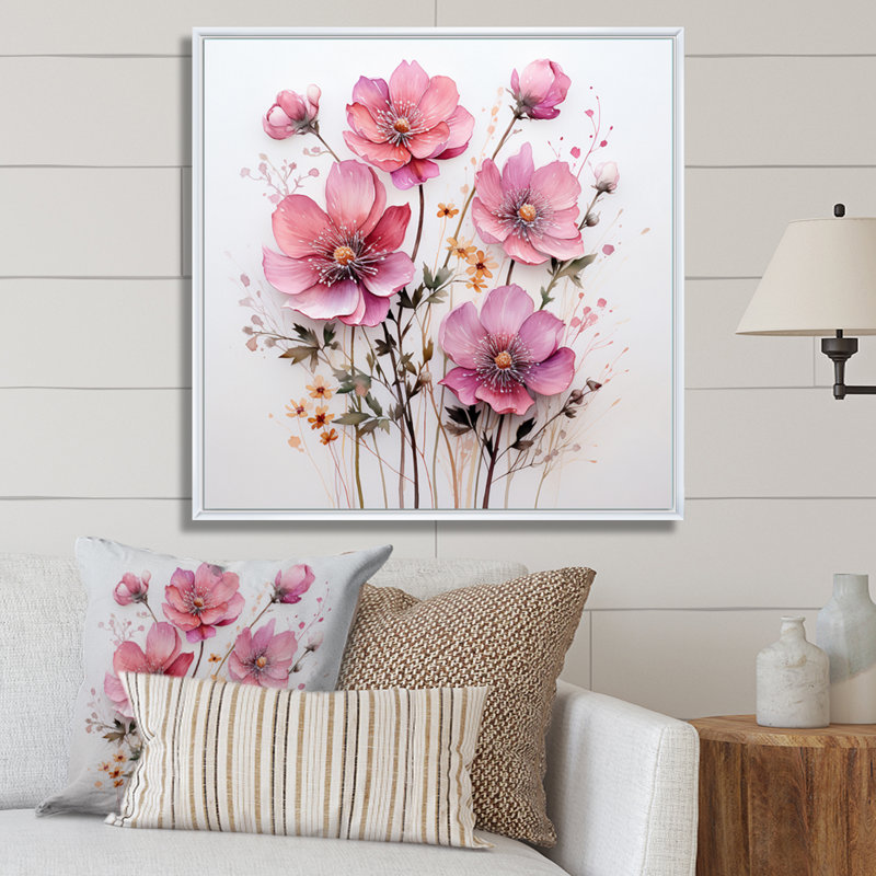 Art mural sur toile rose, H 30 po x l 30 po x P 1 po, Cadre flottant blanc