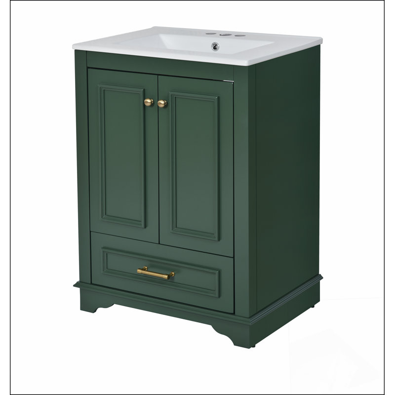 24'' Bathroom Vanity with Ceramic Sink Combo, Modern Freestanding Storage Cabinet  with Silver Handles,  Soft Closing Doors