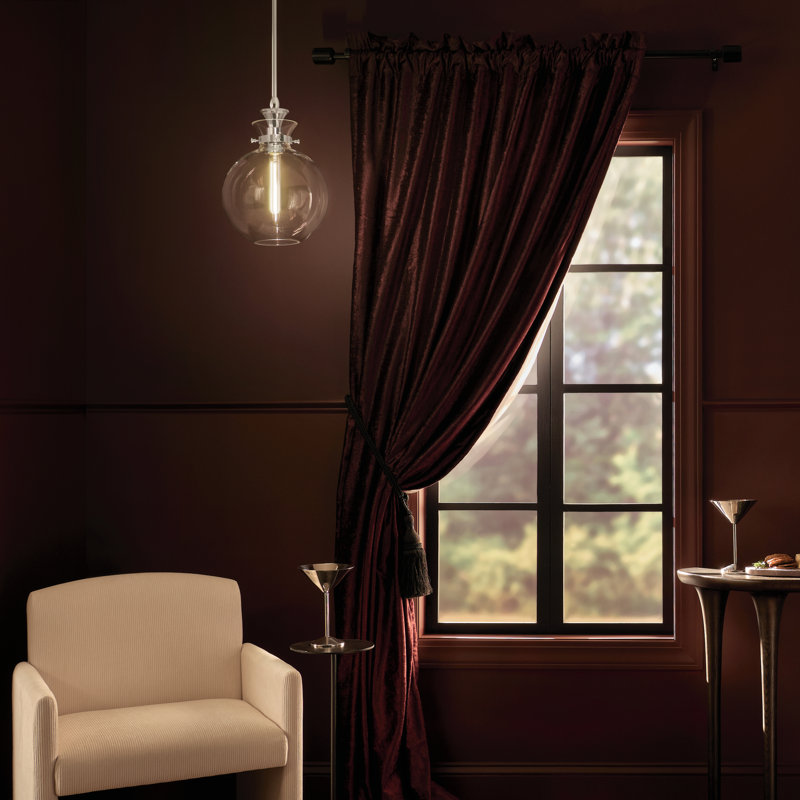 Luminaire suspendu 1 lumière avec verre transparent, Transparent, Nickel poli, H 14,5 po x l 10,25 po