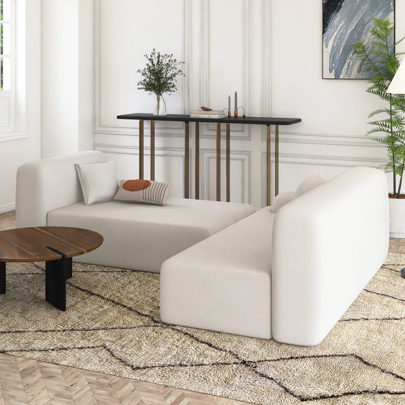 Canapé modulaire en mousse 2 pièces 2 pièces avec 2 coussins, Beige