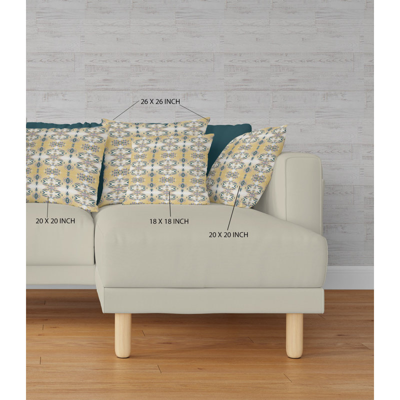 Coussin 18 po x 18 po Broadcloth, Blanc / jaune