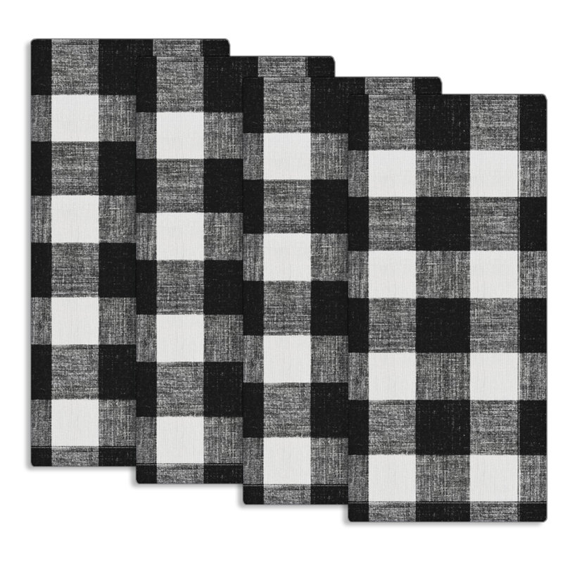 Cotton Plaid Tea Towel Kitchen Towel, Black/White