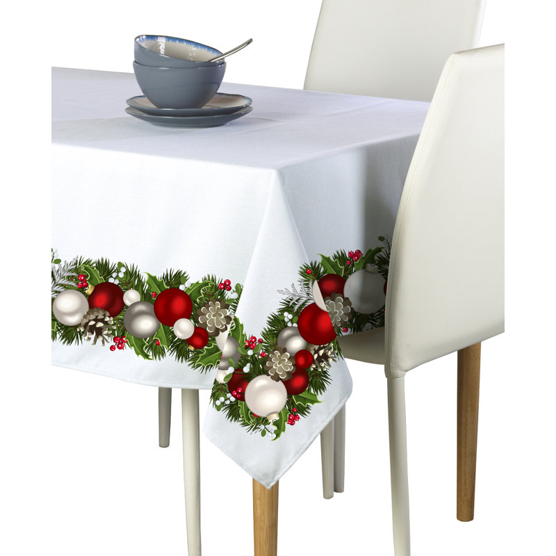 Leacross Floral Square Christmas Tablecloth, 60" L x 60" W, Christmas Garland Border
