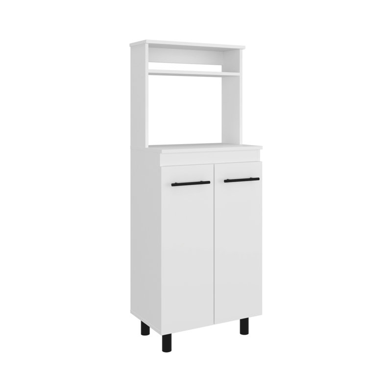 Buffet de cuisine blanc autoportant avec armoire à 2 portes, tablettes et comptoir compact pour les appareils de salle à manger