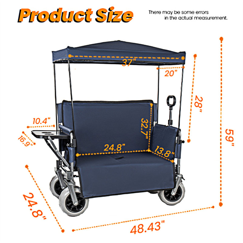 Convertible Folding Wagon Cart With Canopy, Blue