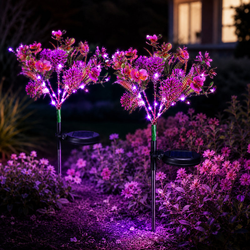 Solar Garden Lights Outdoor Phalaenopsis Flower Garden Stake Lights Waterproof LED Yard Decor