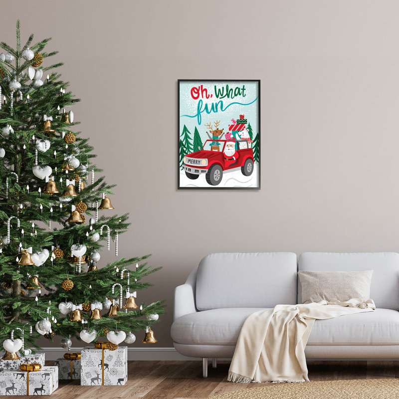 Oh What Fun Santa at-119, Giclée encadrée noir minuit, H 30 po x l 24 po x P 1,5 po
