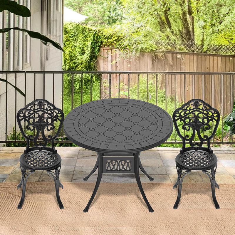 Repas d'extérieur avec structure en fonte d'aluminium - repas en aluminium, à porter, 3 pièces: table, 2 chaises