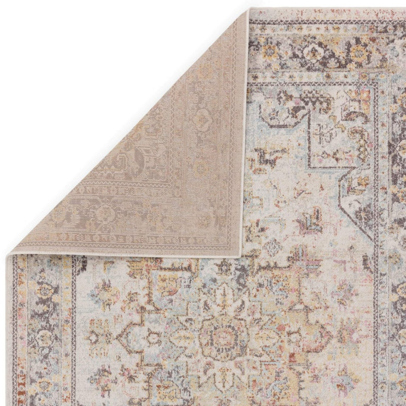 Cream Traditional Persian Bordered Abstract Floral Easy To Clean Rug For Dining Room, Polypropylene Plastic