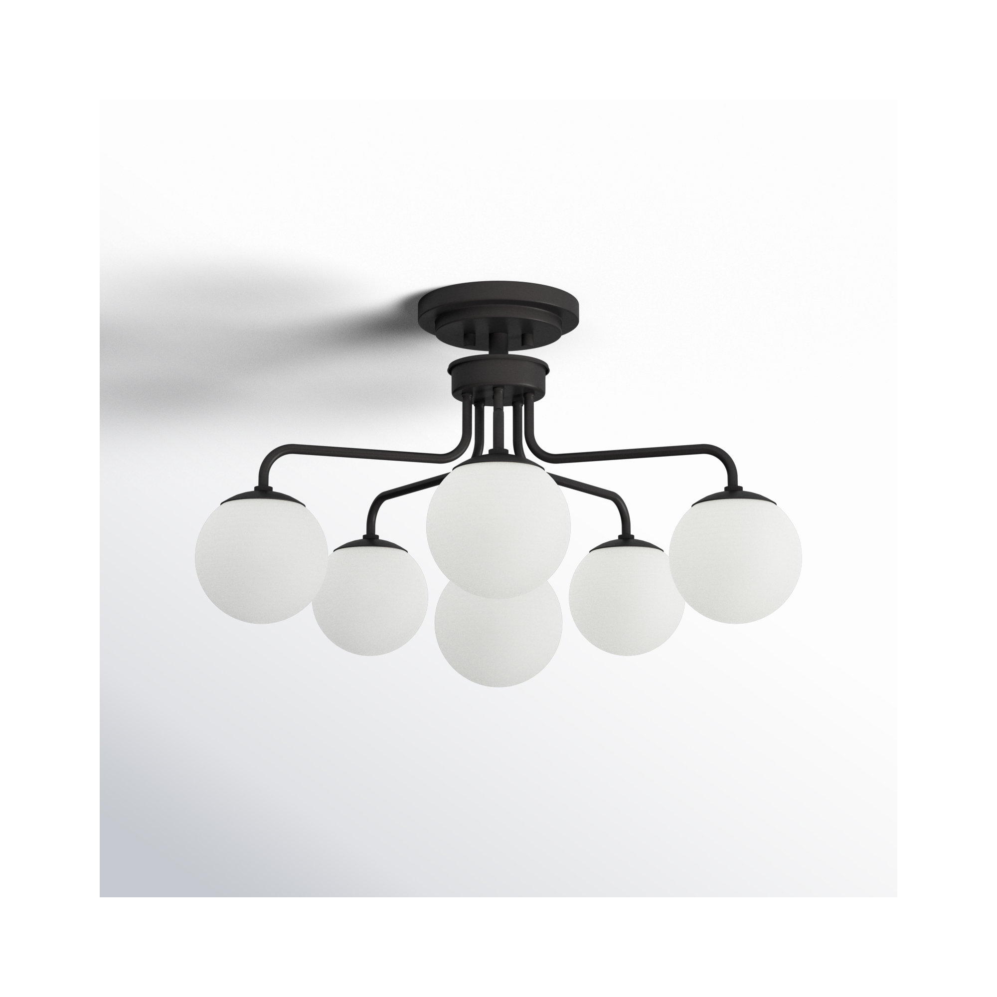 Chemise 6 Light Glass Semi Flush Mount, White, Black