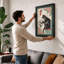 Cat with Newspaper and Roses Japandi - Framed Print-500466654-500466650