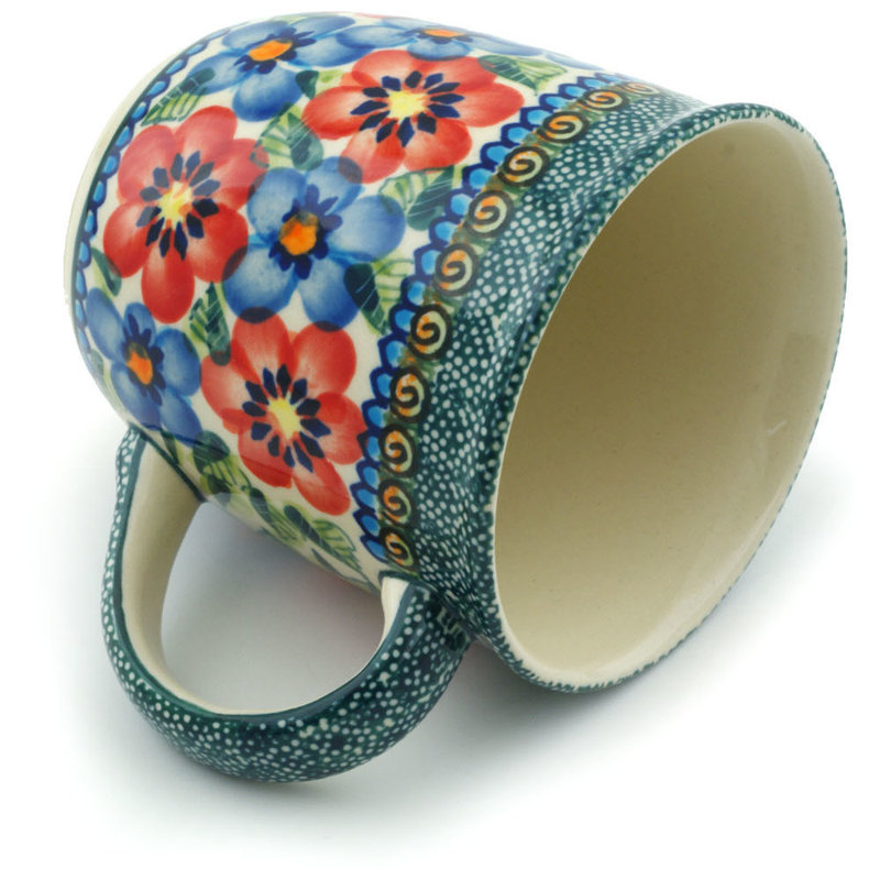 12 oz. Tasse en grès - coquelicots bleus et rouges