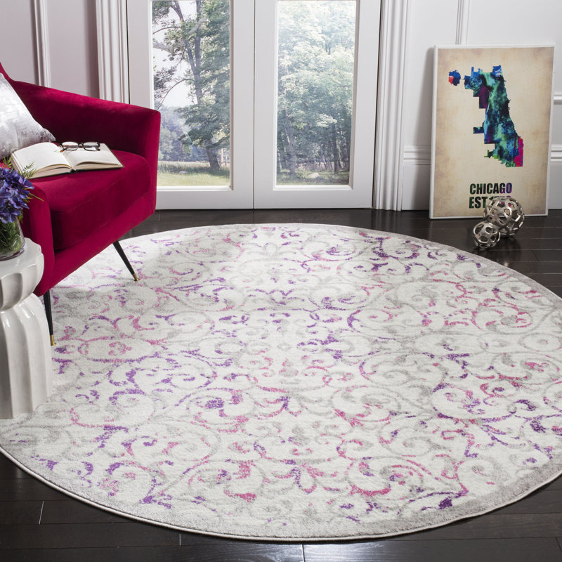 Tapis ivoire / rose à motif floral Kingstowne, Rond 6 pi 7 po