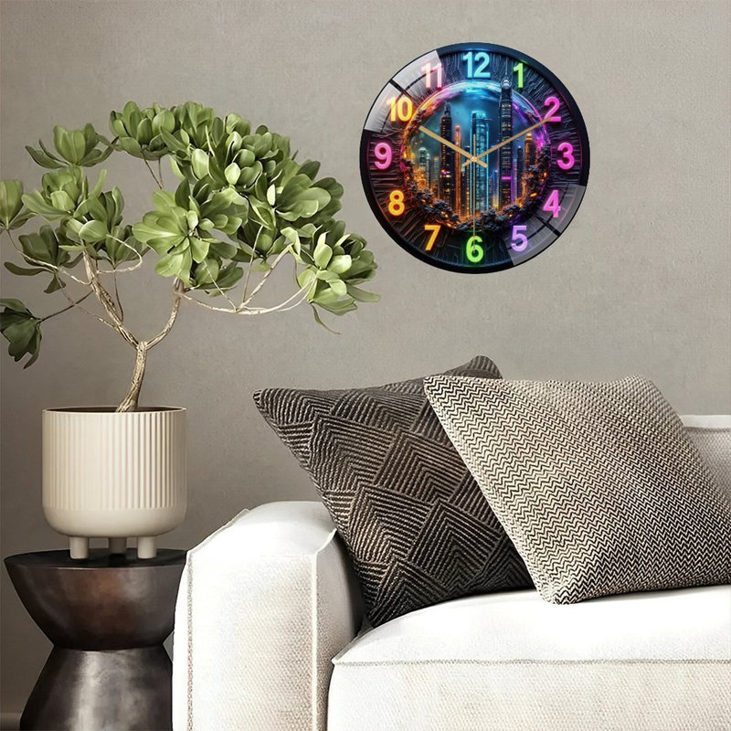 Horloge murale DEL colorée avec art moderne de conception urbaine - 12 po Horloge murale en verre moderne