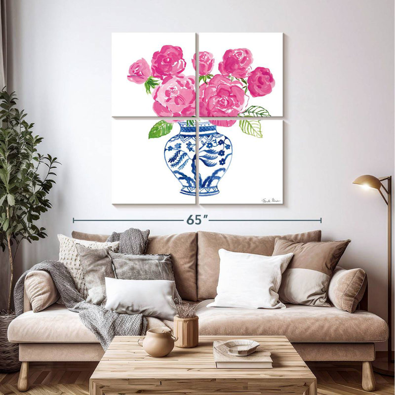 Harnek chinoiserie roses sur fond blanc I