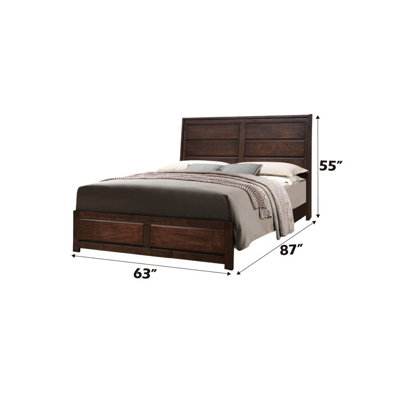 Grand lit, finition noyer, conception à panneaux, panneaux surélevés, rails latéraux en bois, 4 lattes, 8 pieds de support, panneau de finition d'une capacité de 660 lb, cadre, pieds