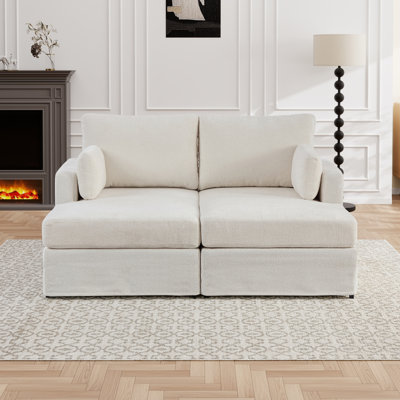 64" Sleeper Sofa With Soft Chenille Upholstery, Double Chaise Design, Convertible To Single Recliner Chair, Modern And Comfortable Living Room Couch