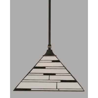 Stem Hung Pendant Square Fitter With 14" Pearl Ebony Art Glass