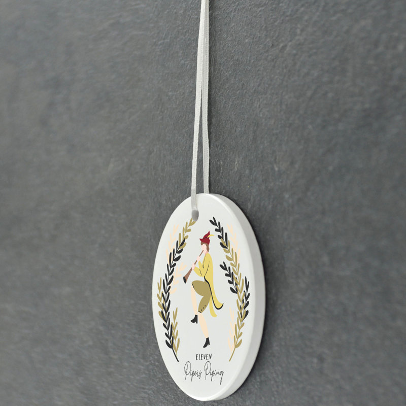 Sanson 12 Days 11 Pipers Piping Circle Shaped Ceramic Ornament