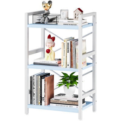 Bibliothèque à 3 niveaux, bibliothèque industrielle à 3 niveaux, petite bibliothèque en métal, étagère de rangement rustique pour bibliothèque, salon et chambre à coucher (bleu)