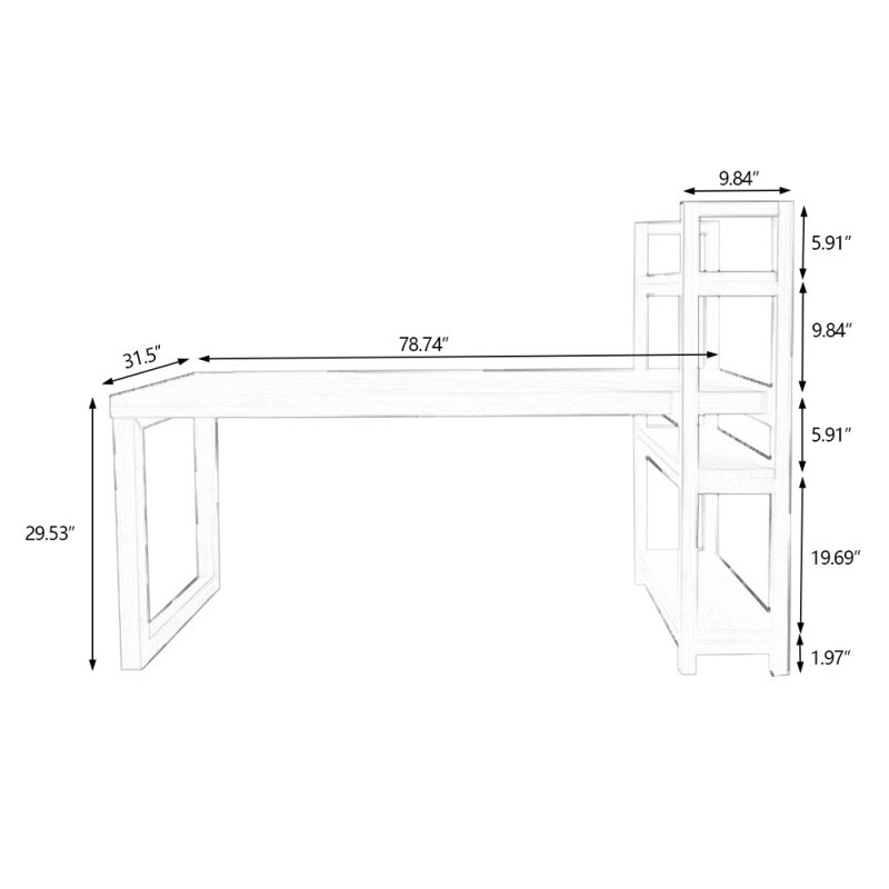Bureaux rectangulaires en bois massif 78,74 "noyer, Retour à droite, H 43,31 po x l 78,74 po x P 35,43 po