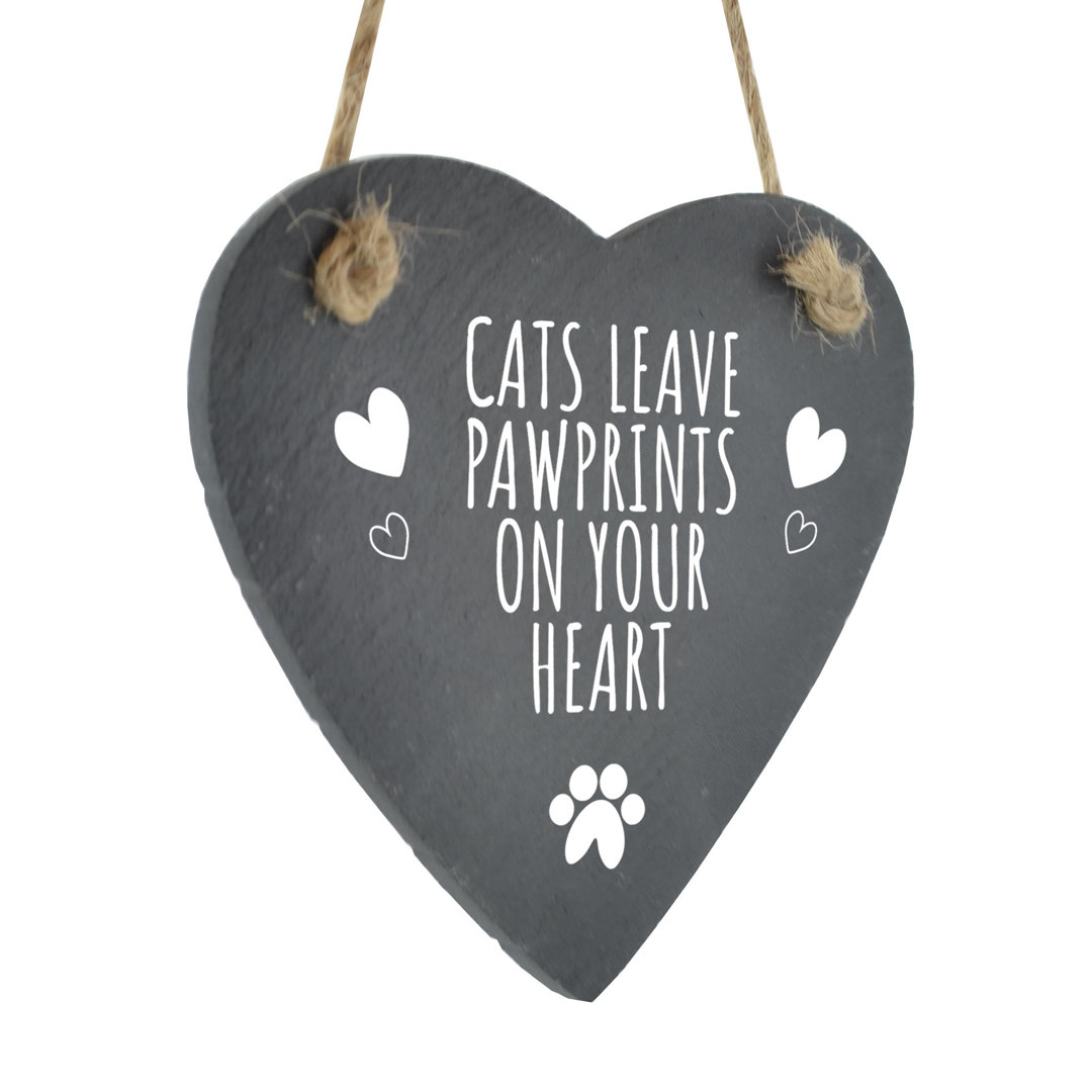 Helmer Cats Leave Pawprints Heart Slate Decorative Object
