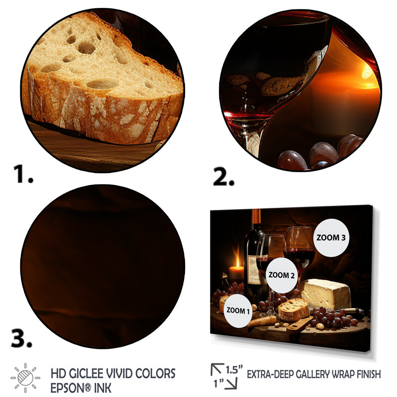 Cheese and Red Wine Charcuterie Board Radiance - Art mural vin, Cadre de coin blanc fermé, H 30 po x l 40 po x P 1,5 po