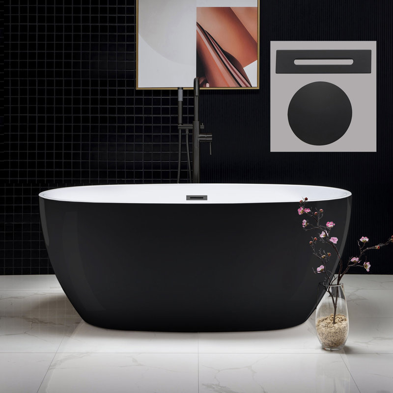 59" x 32" Freestanding Soaking Bathtub, Black, Matte Black