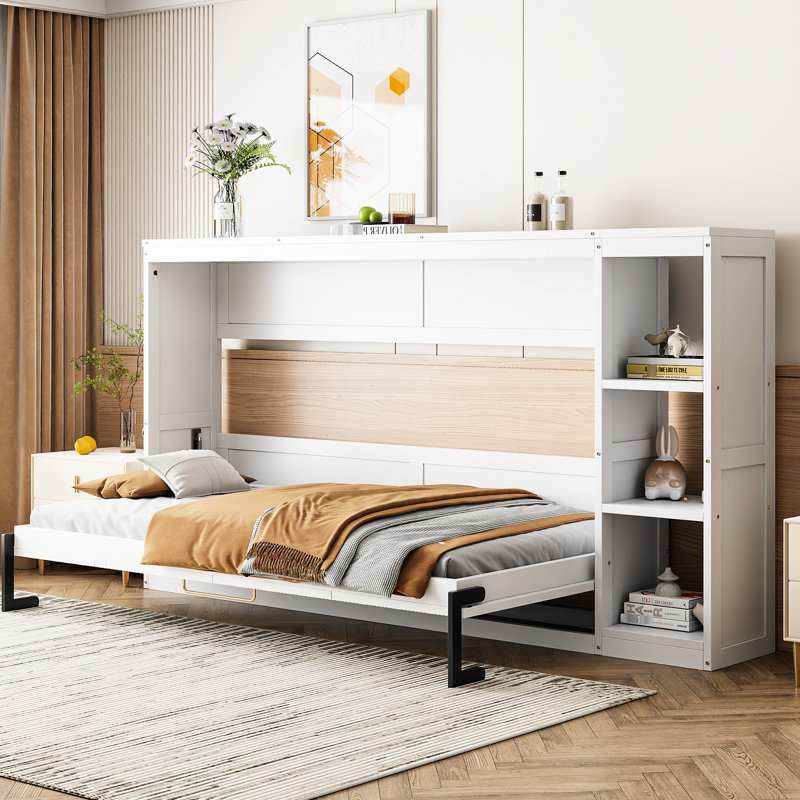 Armoire à lit simple blanc avec étagère à tablettes - Option de rangement stable et optimisée