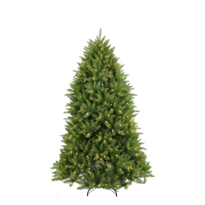 6.89 Ft Artificial Pre-Lit Christmas Tree With Lights, Farmhouse Greenery Xmas Tree With Branch Tips Sturdy Metal Stand