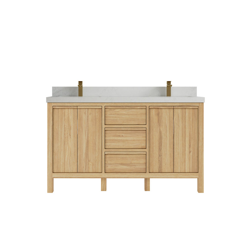 60'' Double Bathroom Vanity with Quartz Top, Carrara Quartz