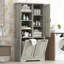 Armoire de rangement de salle de bain avec portes et tiroirs, panier à linge inclinable, plusieurs espaces de rangement, style autoportant, tablette ouverte, tablette réglable, chêne-463132507