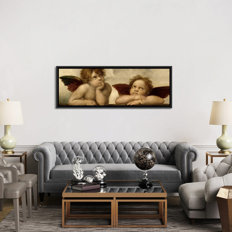 «The Two Angels» par Raphael - peinture panoramique sur cadre flottant, H 20 po x l 60 po x P 1,5 po