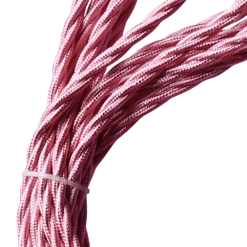 2Core Twisted Vintage Coloured 0.75Mm Braided Fabric Flexible Electrical UK Lighting Wire Cord / Cable, Shiny Pink