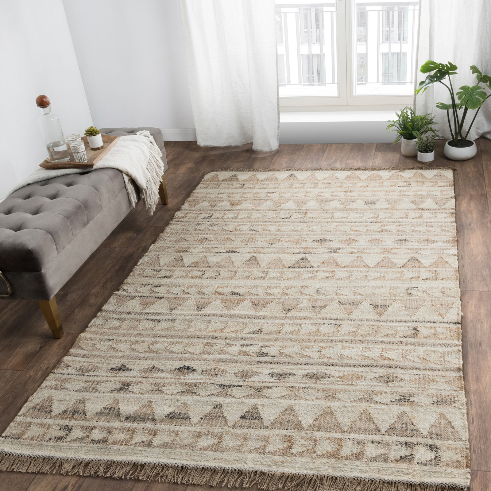 Camille Natural Hand-Woven Geometric Jute Rug, Rectangle 5' x 8'