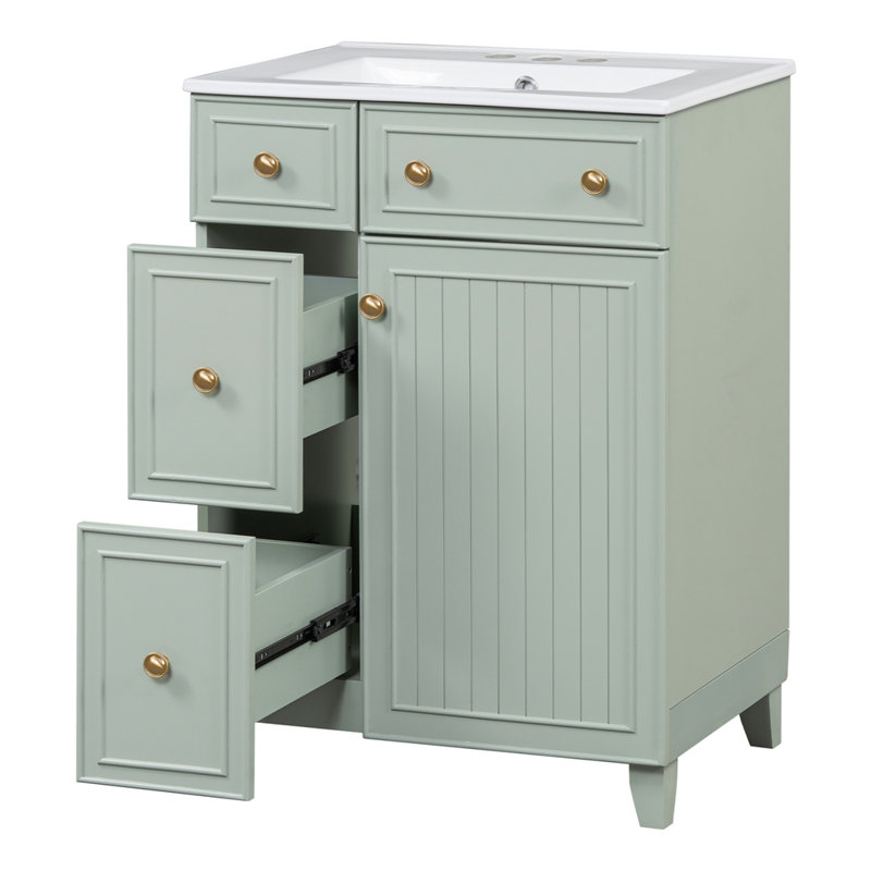 Armoire de meuble-lavabo 24 po avec lavabo en céramique, Vert