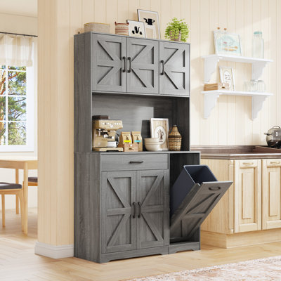 Garde-manger 71 po avec armoire à ordures inclinable, station de charge, 5 tablettes réglables et tiroirs