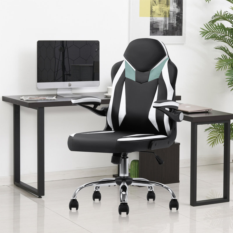 PC et chaise de course, Noir / blanc / bleu sarcelle